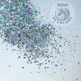 Small Flakes, Silver Holographic, Crushed, Irregular Shapes, Solvent Resistant