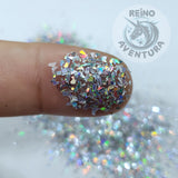 Small Flakes, Silver Holographic, Crushed, Irregular Shapes, Solvent Resistant