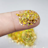 Small Flakes, Gold Holographic, Crushed, Irregular Shapes, Solvent Resistant