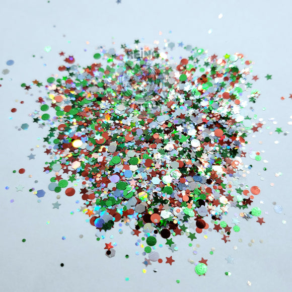 Christmas Eve, Chunky Mix, Holographic, Metallic, Resin Fillers, Nail deco