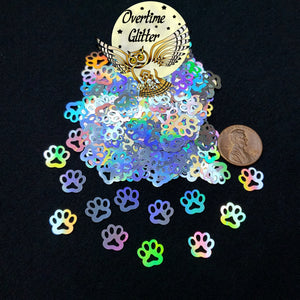 Silver Paw Glitter Shapes, confetti, Resin Fillers