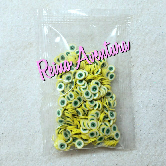 Green eyeballs, Halloween, Clay Sprinkles, Fimo Slices, Embellishments, Nail Deco, Resin Fillers